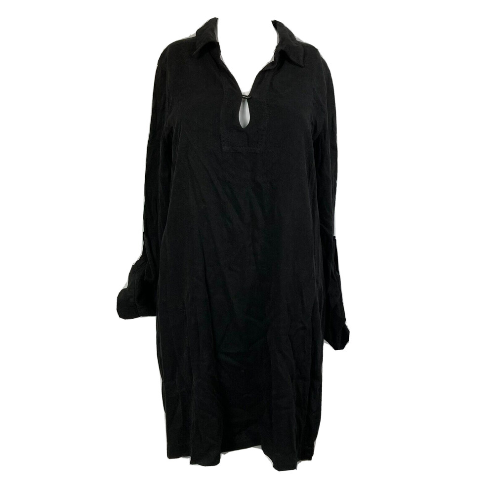Maven West Dress Womens Sz S Black Tunic Shift Long Sleeve Collared Keyhole Neck